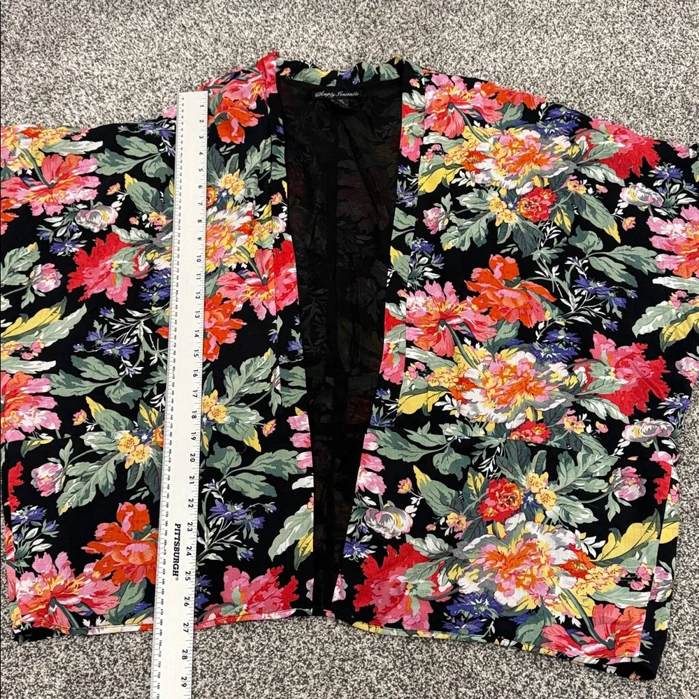 Simply Irresistible Black Colorful Floral Elbow Sleeve Boho Kimono Blazer Sz XL